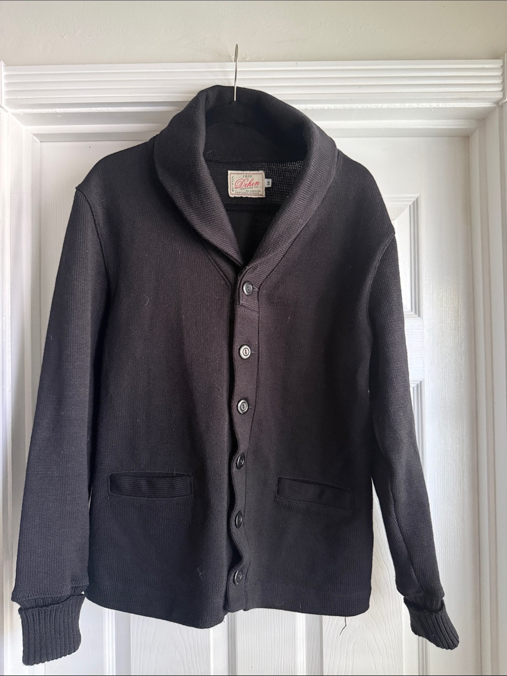 Dehen Wool Shawl Collar Button-Front Cardigan Jacket - Black